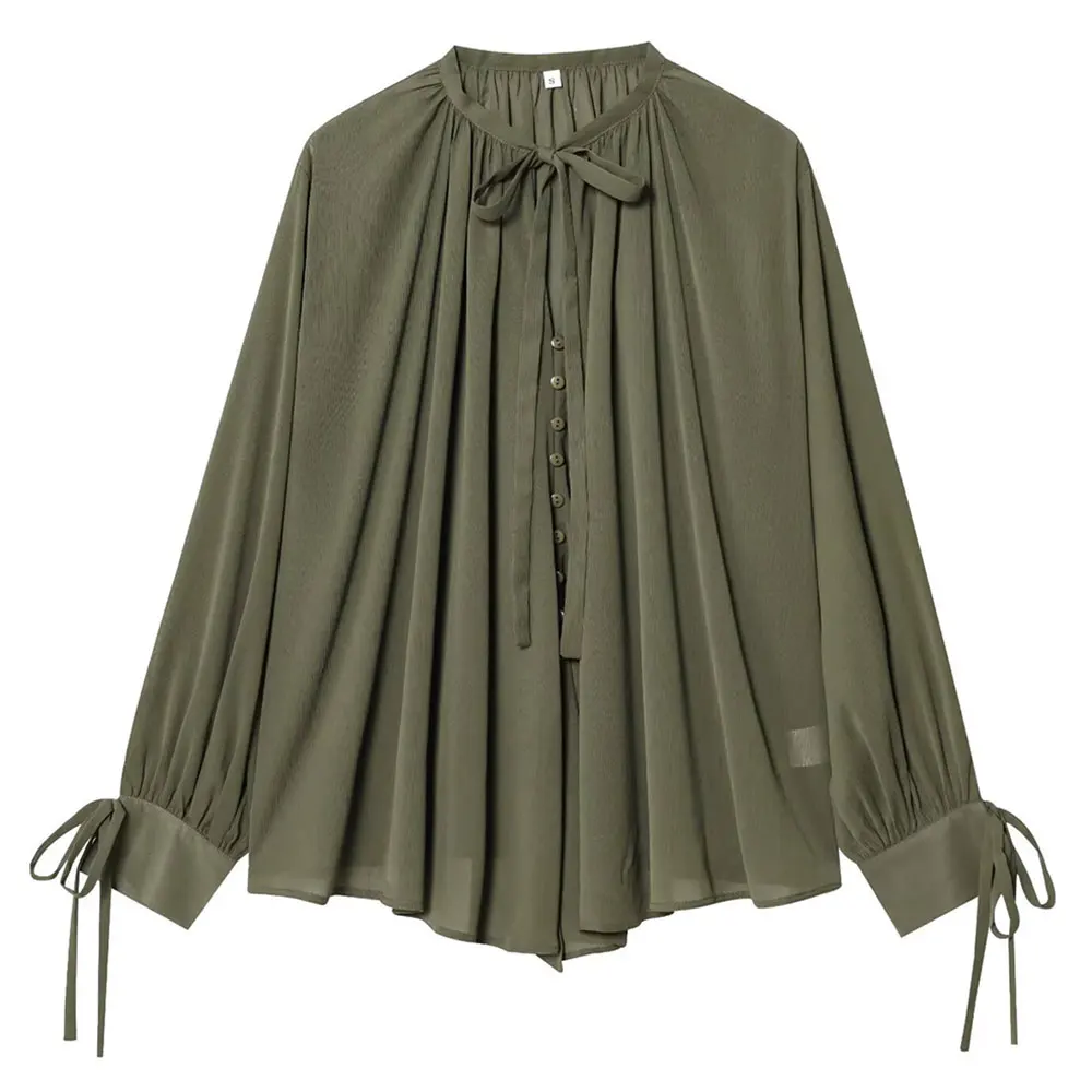 

Модная рубашка с длинным рукавом и узлом-бабочкой, элегантный топ для женщин, одежда в европейском стиле