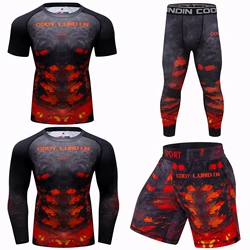 Koszulka Bjj Rashguard MMA 4 szt. Zestaw osłona na wysypkę i legginsy uciskowe szorty MMA kombinezon sportowy do kickboxingu