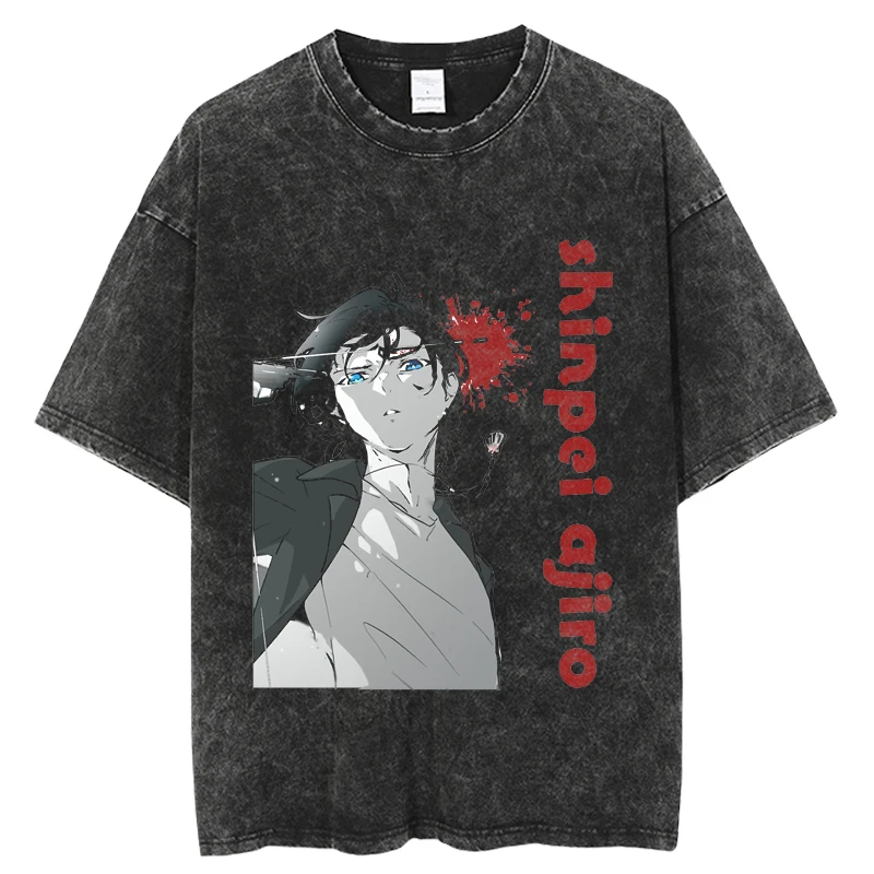 New Summer Time Rendering 2023 Hip hop Streetwear Anime Cartoon Washed Tee Shirts Men Harajuku Casual Short Sleeve Tshirt