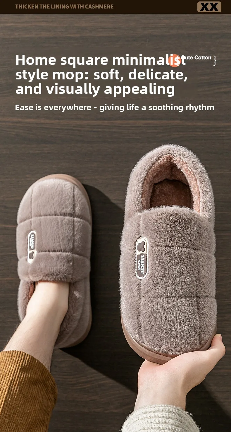 Übergroße 50 51 Winter-Hausschuhe für Damen und Herren mit Dicker Sohle, Warme Paar-Pantoffeln, Rutschfeste Flache Plattform, Damen-Baumwoll-Hausschuhe – Detail 5