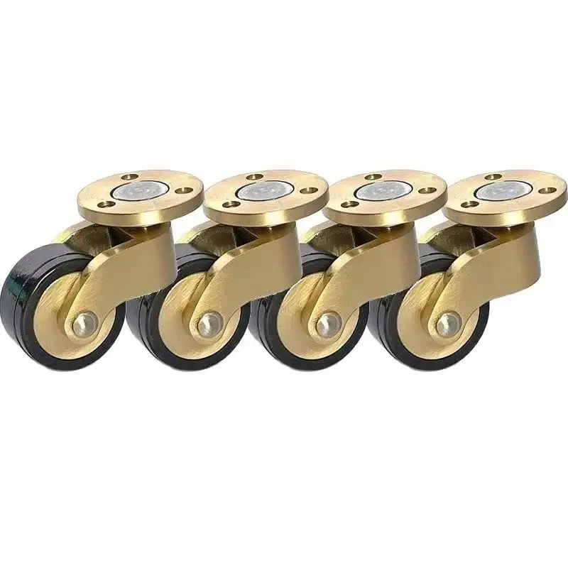 4PCS 1Inch Brass/Brass+Rubber Universal Furniture Casters Table Chair Sofa Silent Wheels 360° Swivel Furniture Rollers Runners