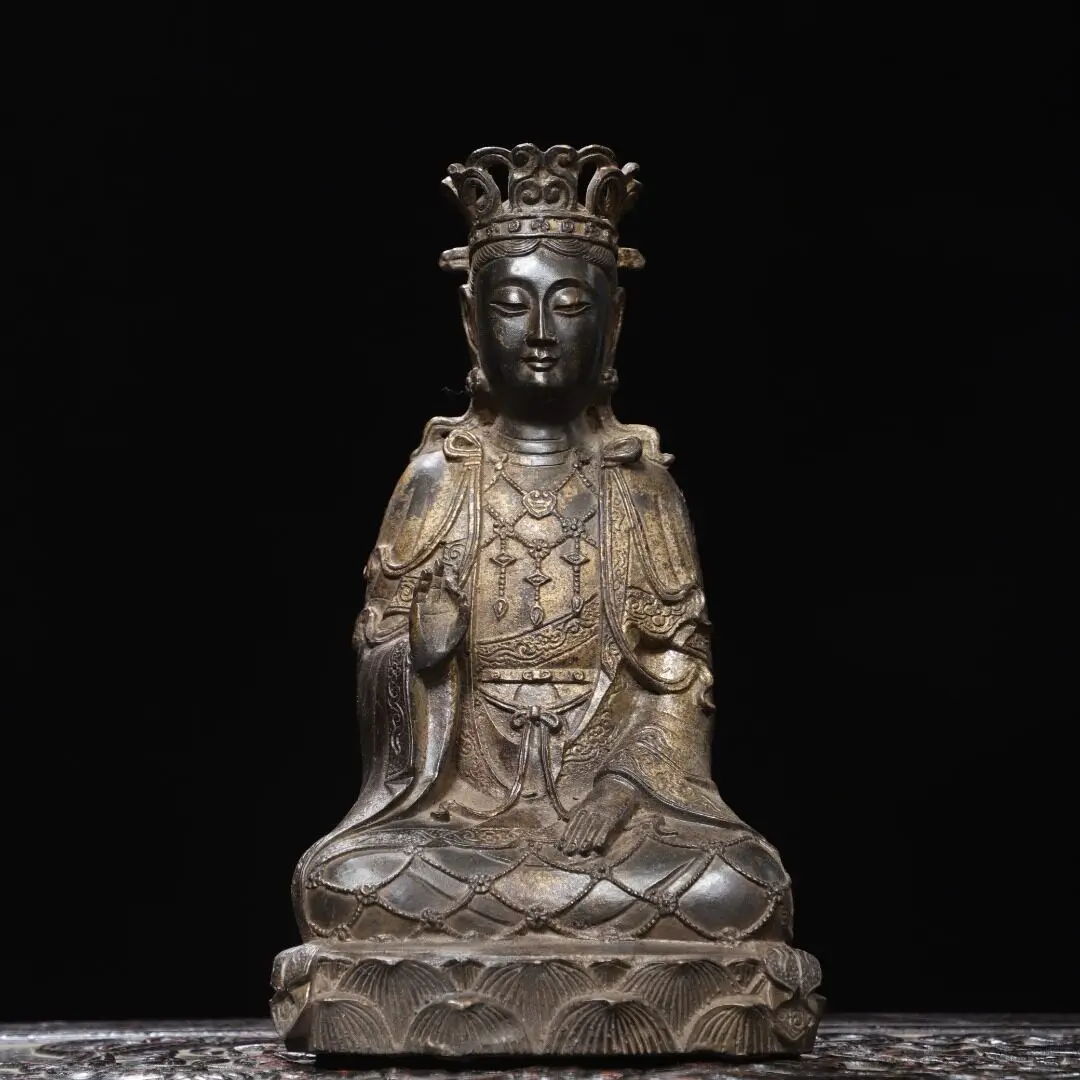 Tibetan South Sea Guanyin Bodhisattva Brass Gold Plated Antique Copper Statue Home Temple Desk Decor Gift