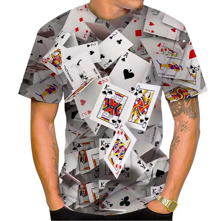 Personality Poker 3D Print T-shirt Playing Cards Las Vegas T shirt Men Women Skull Poker Hip Hop Punk Casual Clothing 100-6XL