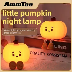 AmmToo LED Night Lights Cute Pumpkin Soft Silicone Lamp USB Rechargeable Timing Bedside Atmosphere Decoration Lights