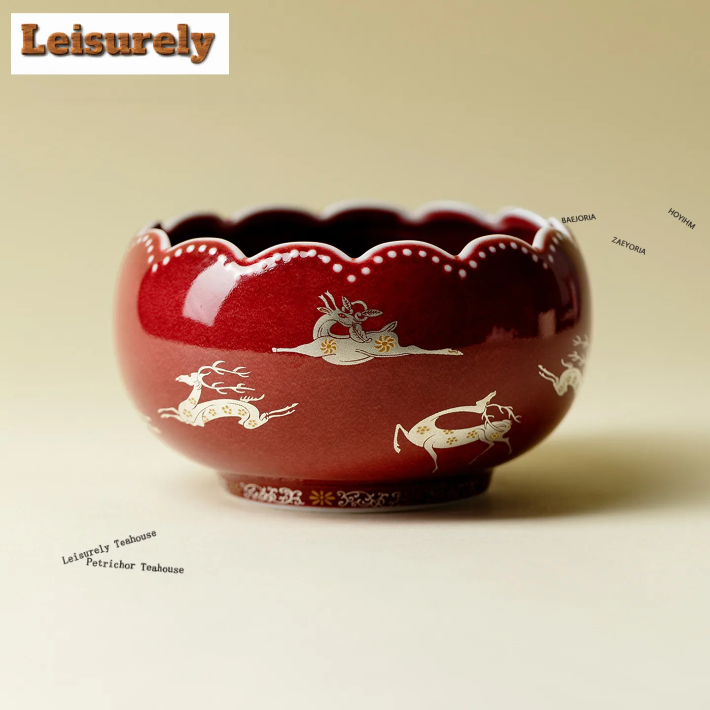 340ml Cowpea Red Small Deer Jianshui Creative Tea Washing Basin Tea Residue Bucket Household Chaxi Supplies Collection Crafts
