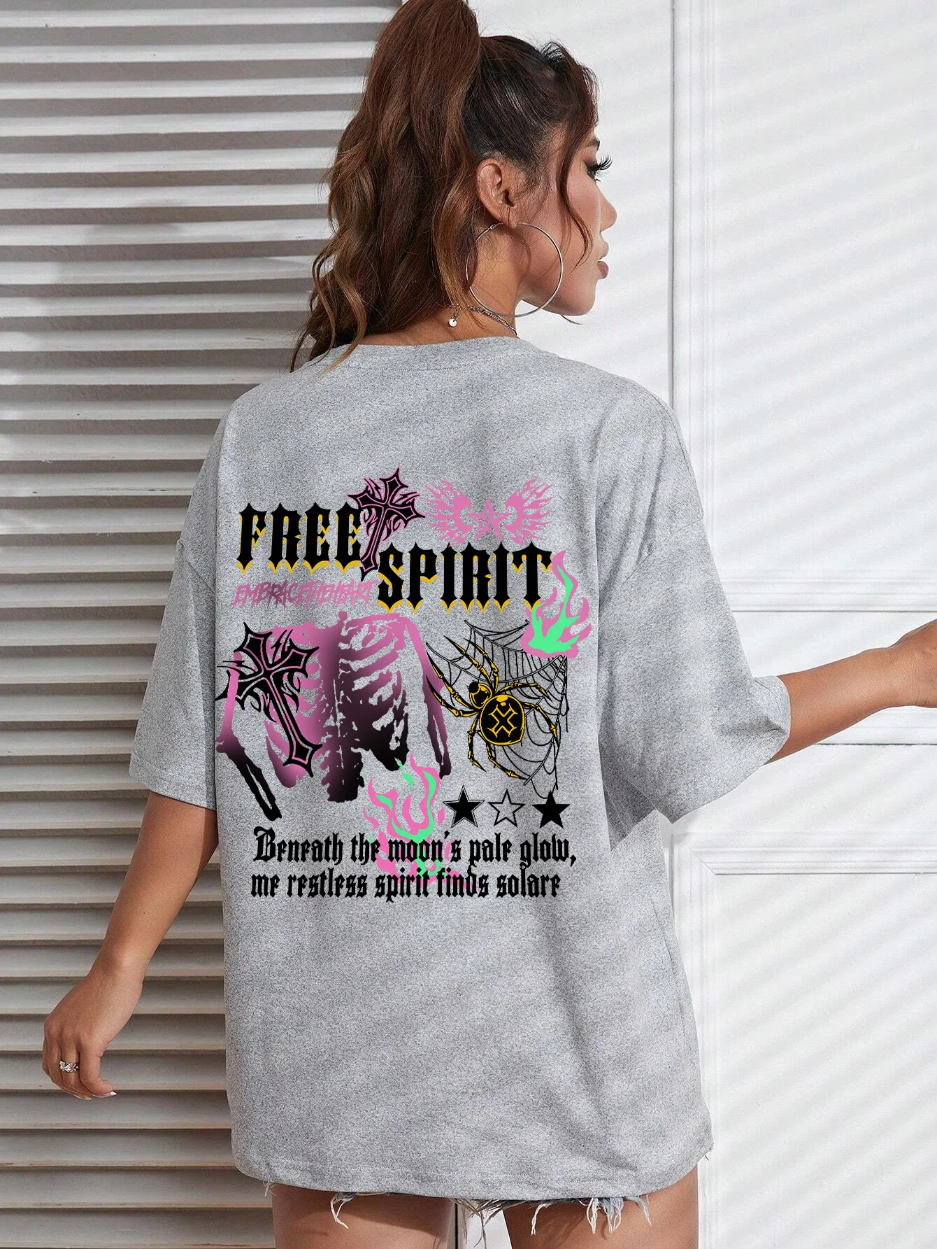 Free Spirit Colorful Skeleton Cobweb PrintingWomen T Shirt cool Cotton Tshirt Oversized Tee Clothing Breathable Female T-Shirts