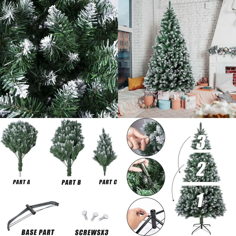 

6-Foot 1300-Tip Artificial Spruce Christmas Tree with Metal Stand for Indoor/Outdoor Snowy Green Holiday Decor