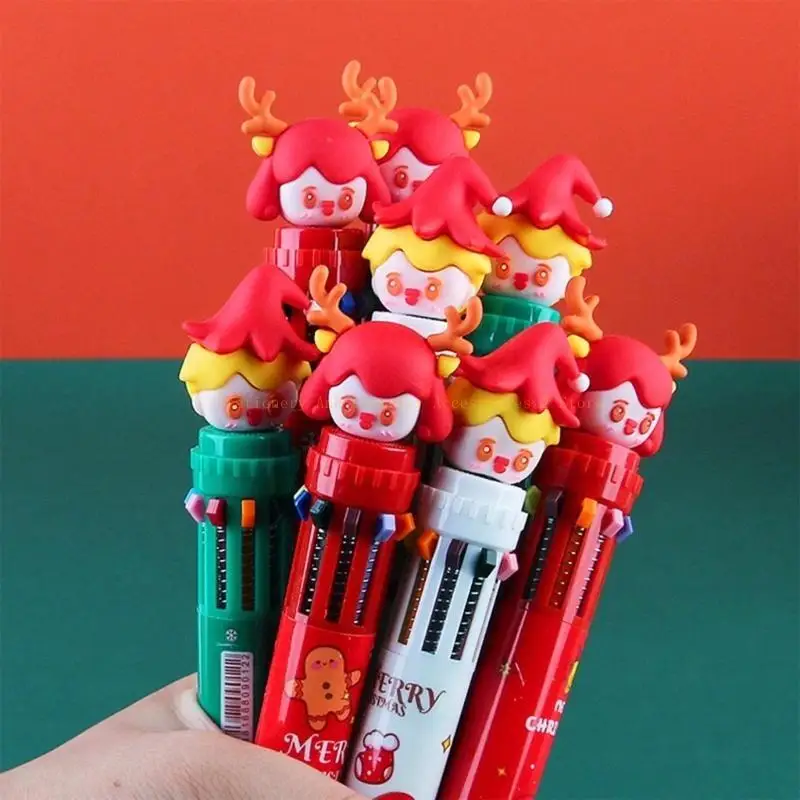 

10 Colors Ballpoint Pen Spring Retractable Refillable Multicolor Pens Gift Pen