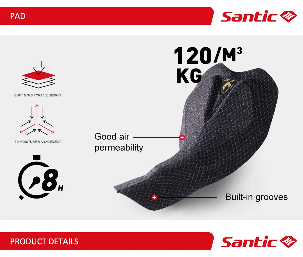 Santic Damen-Radsport-Träger, 8 Stunden, stoßfest, 4D-gepolstertes Trägerhose, kurze Hose, Sommer, atmungsaktiv, Pro, reflektierend, MTB, Straßenrennhose – Detail 7