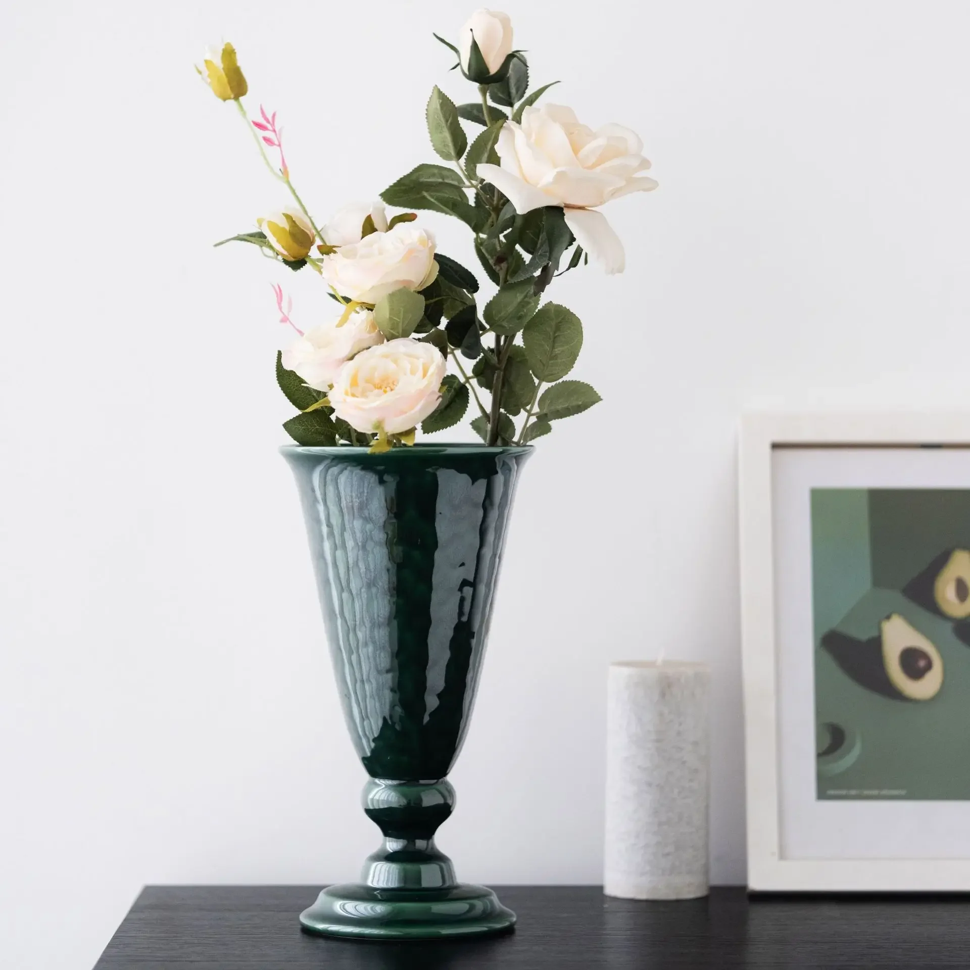DSA French retro tall ceramic decorative vase large diameter living room coffee table ornament home desktop flower arrangement