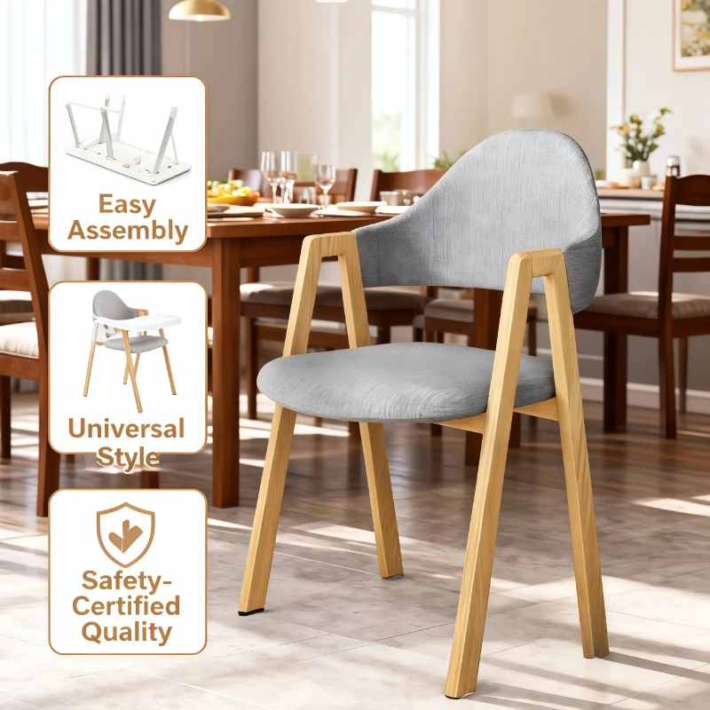 

Nordic Luxury Dining Chair Modern Frame Backrest Upholstered Seat Wooden Legs Kitchen Restaurant Cafe Office Study Furniture