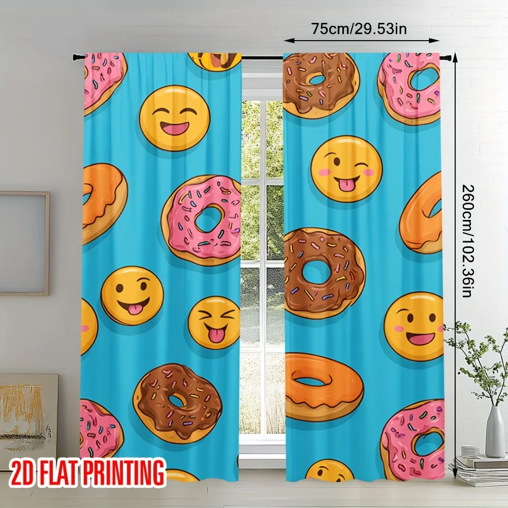 Smiling cartoon doughnut style curtains, pole-mounted installation. Suitable for living rooms, bedrooms, dining rooms and hotels