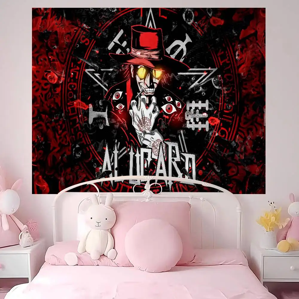 Horror Anime H-Hellsing Printed Large Wall Tapestry Hanging Tarot Hippie Wall Rugs Dorm Home Decor
