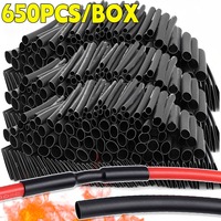 650pcs Insulation Heat Shrink Tubing Kit Black Plastic Electrical Connection Shrink Tube with Box Waterproof Wire Cable Sleeves