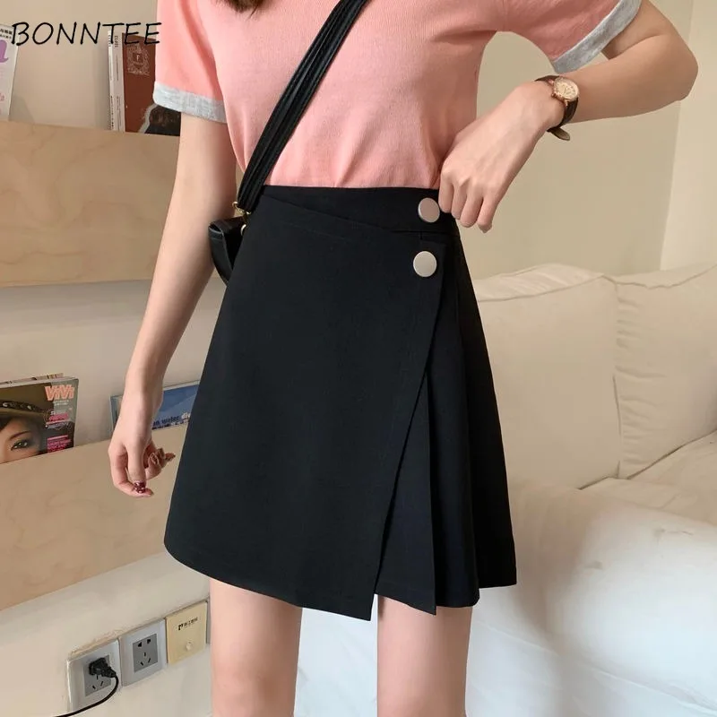 

S-4XL Skirts Women Solid Simple Button Designed All-match Spring Graceful Romantic Minimalist Vintage Charming Seductive Tender