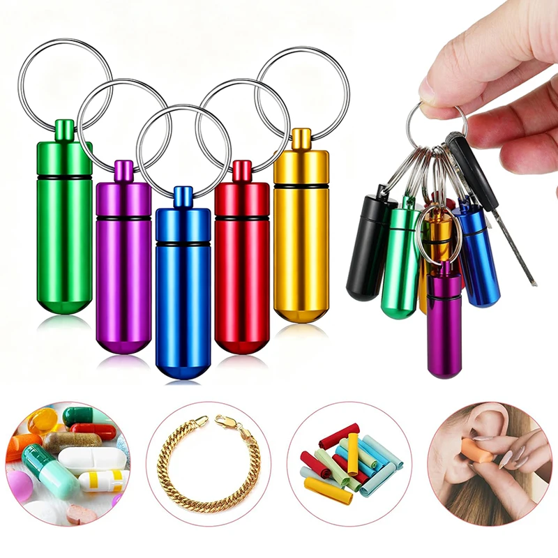 1/5PCS Aluminum Mini Pill Box Keychain – Airtight Metal Medicine Holder for EDC, Travel, Camping & Daily Supplement Carry TMZ