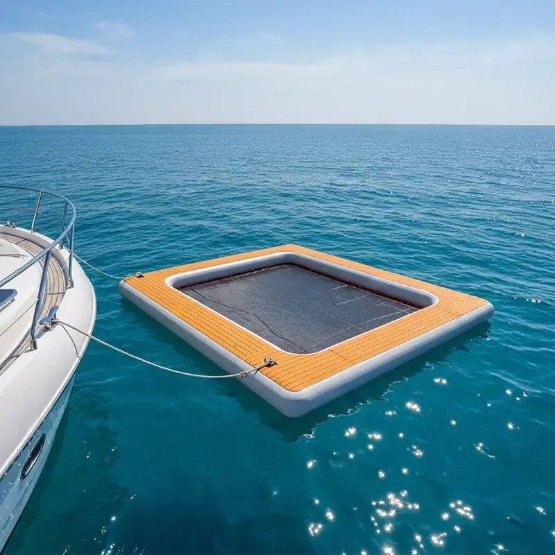 New Arrival 14ft Inflatable Floating Dock Inflatable Water Hammock Floatable Island Mat with Mesh
