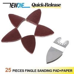 NEWONE 25pcs Quick Release Oscillating Tool Sanding paper+Finger Sanding Pad fits for Multifunction Tool