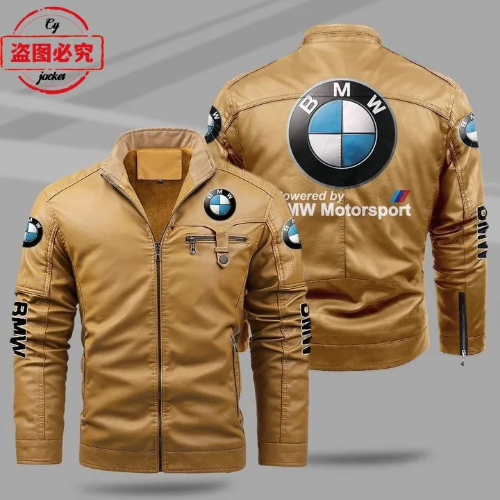 BMW Motosiklet LOGO Ceket Bisiklet Rüzgar Geçirmez Kış Peluş Sıcak erkek Pu Deri Düz Renk BMW Araba Ceket