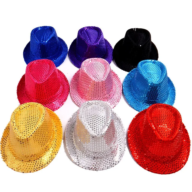 customized stage performance adult children sequins men women Christmas jazz hats kindergarten performance holiday shining hats