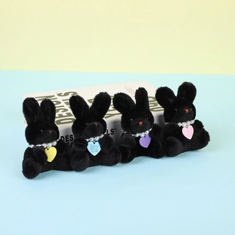 Porte-Clés en Peluche avec Pendentif Lapin Noir, Breloque, Jouet Coloré, Décorations