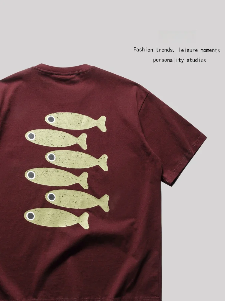 

ANXIE Loose Printed Short Sleeve T-Shirt Unisex Casual Wear Summer Collection Fashionable Street Style Male Model
