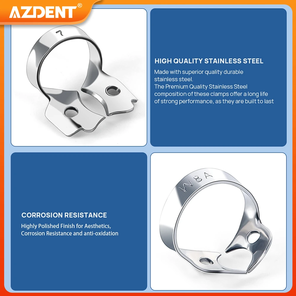 AZDENT Dental Rubber Dam Clamps Stainless Steel Endodontic Restorative Barrier Clips Dentistry Molar Teeth Orthodontic Materials