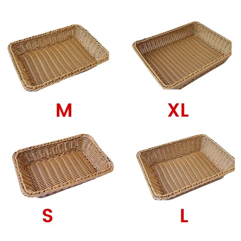 Storage Basket Handmade Rectangular Rattan Organization Wicker Bread Holder Fruit Vegetable Snack Food Container-FS-PHFU