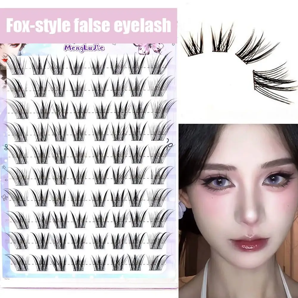 Pestañas postizas estilo zorro, pestañas sin pegamento, extensión de pestañas de un solo grupo, maquillaje esponjoso, segmentado, falso, Wispy Natur N2P4