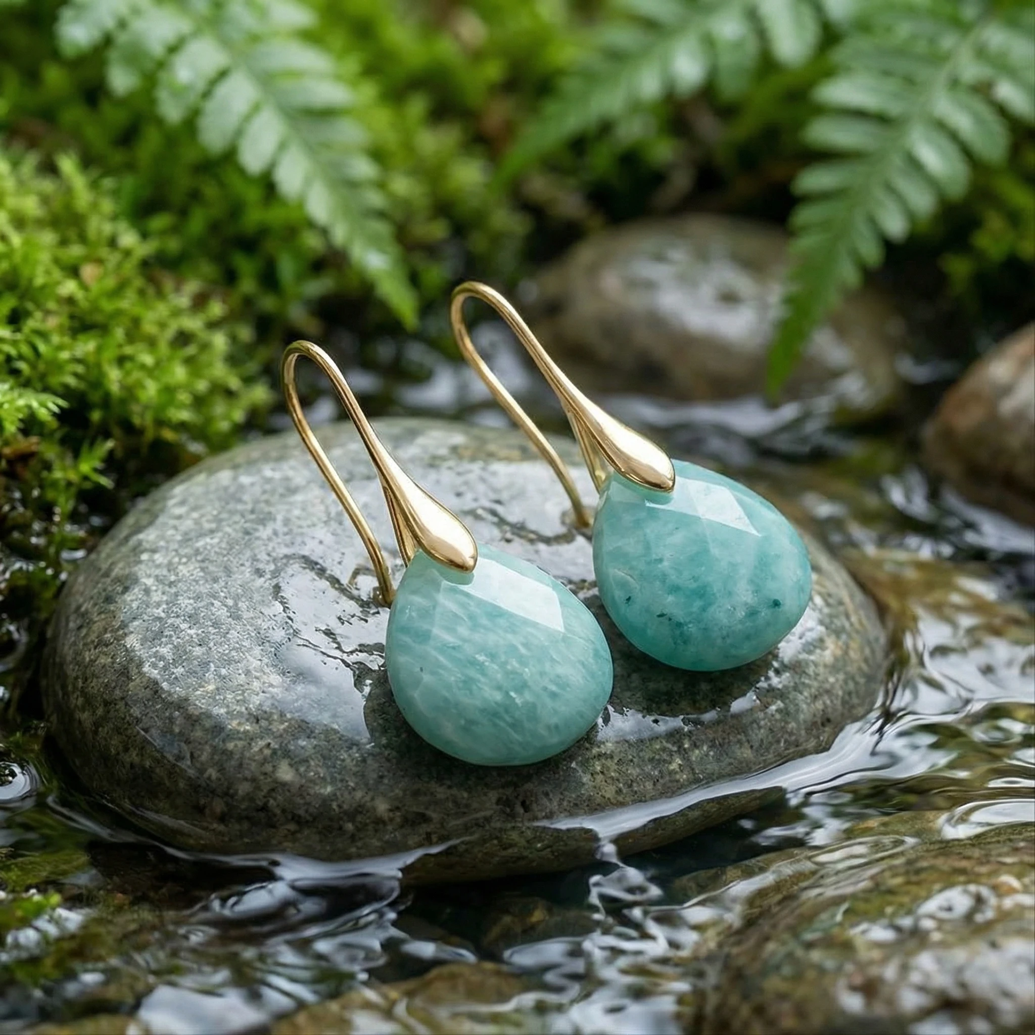 Natural Crystal Amazonite Earrings Pendant for Women   Daily Wear, Beach Vacation or Spring/Summer Jewelry Accessories Gift