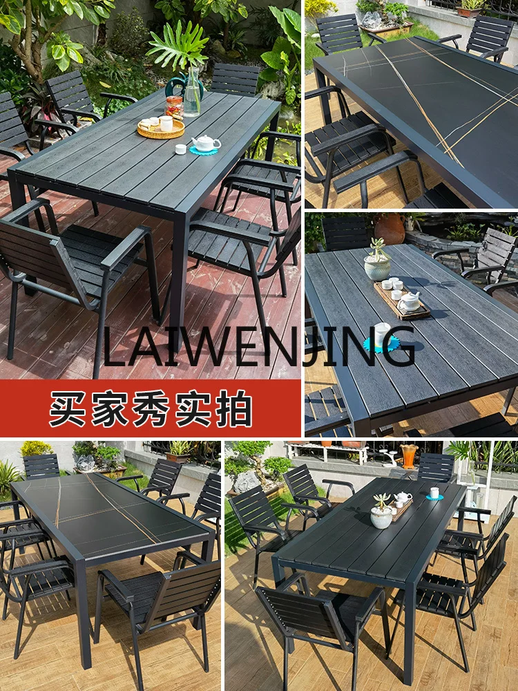 RWJ Outdoor Plastic Wood Aluminum Alloy Leisure Open Sky Net Red Rock Plate Table and Chair Cover Combination