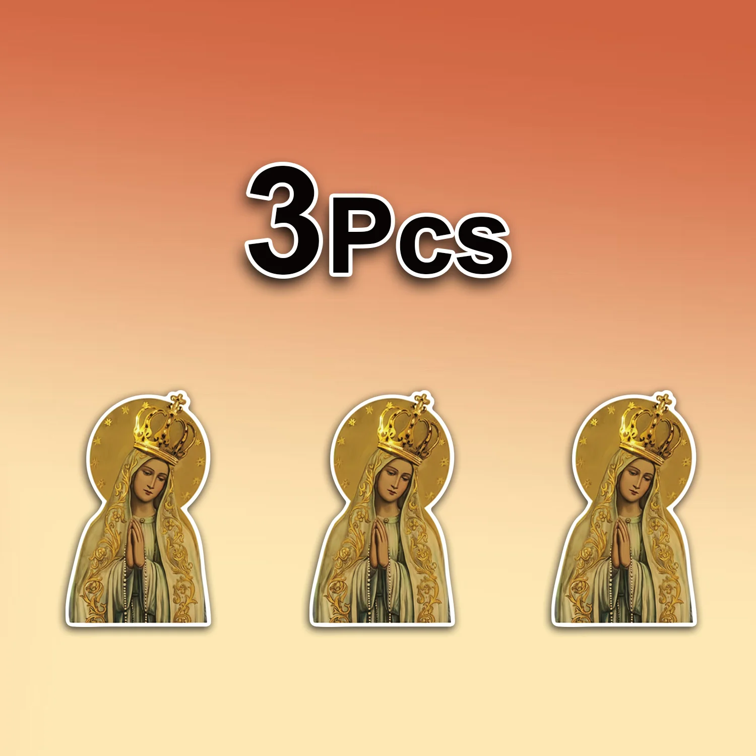 3pcs 1Set Virgin Mary Car Sticker Catholic Religious Icon Vinyl Decal With Golden Crown Christian Art Sticker for Bible Journal