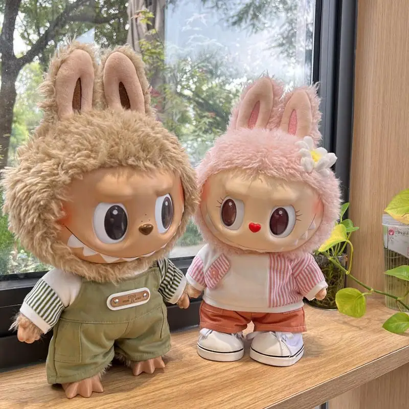 For 38CM LABUBU vinyl plush doll  mokoko casual jacket pants set Hoodies Dolls Accessory Cute Decoration Little Clothes