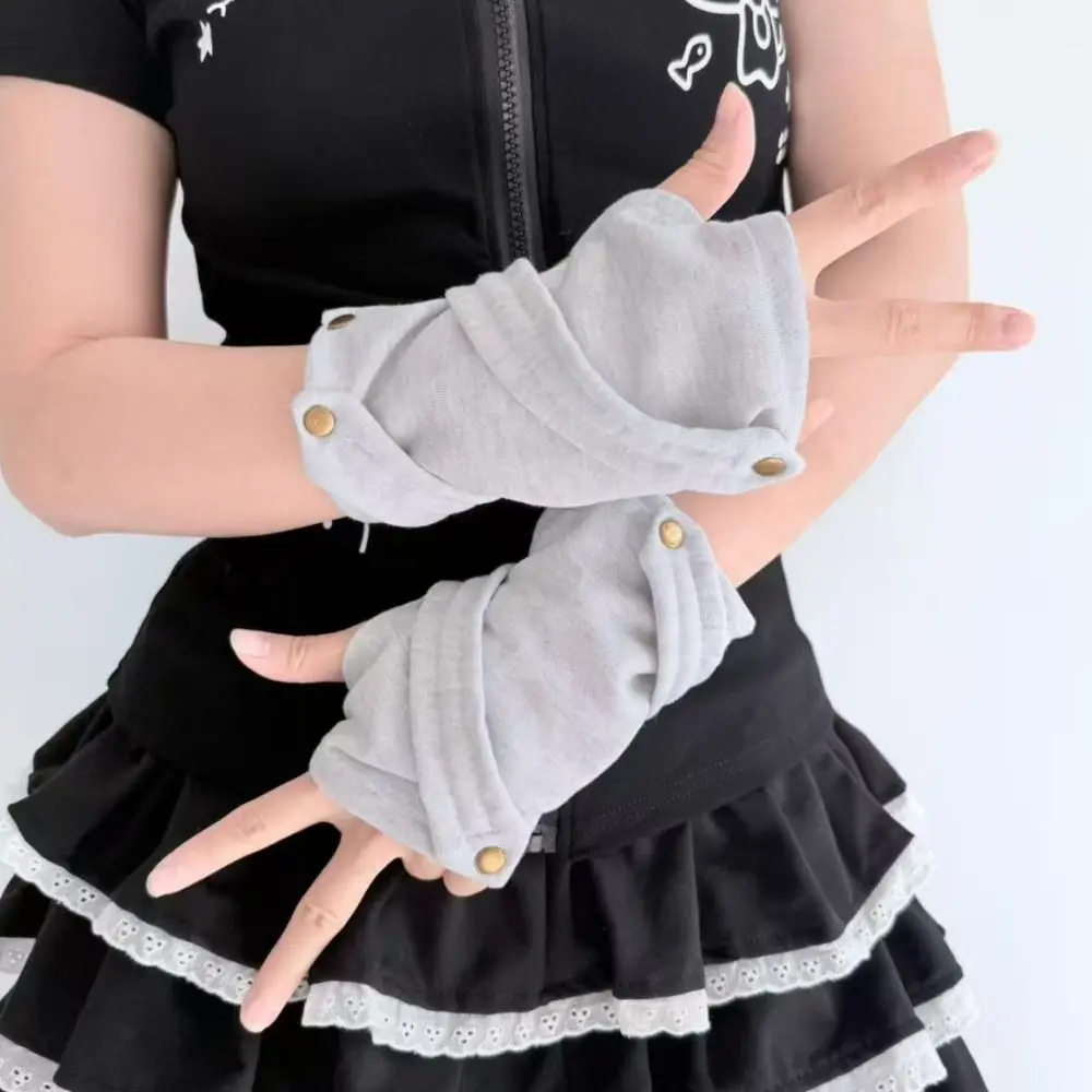 Snap-Button Closure Half Finger Gloves Warm Unisex Street Dance Gloves Breathable Decorative Design Fingerless Gloves For Couple