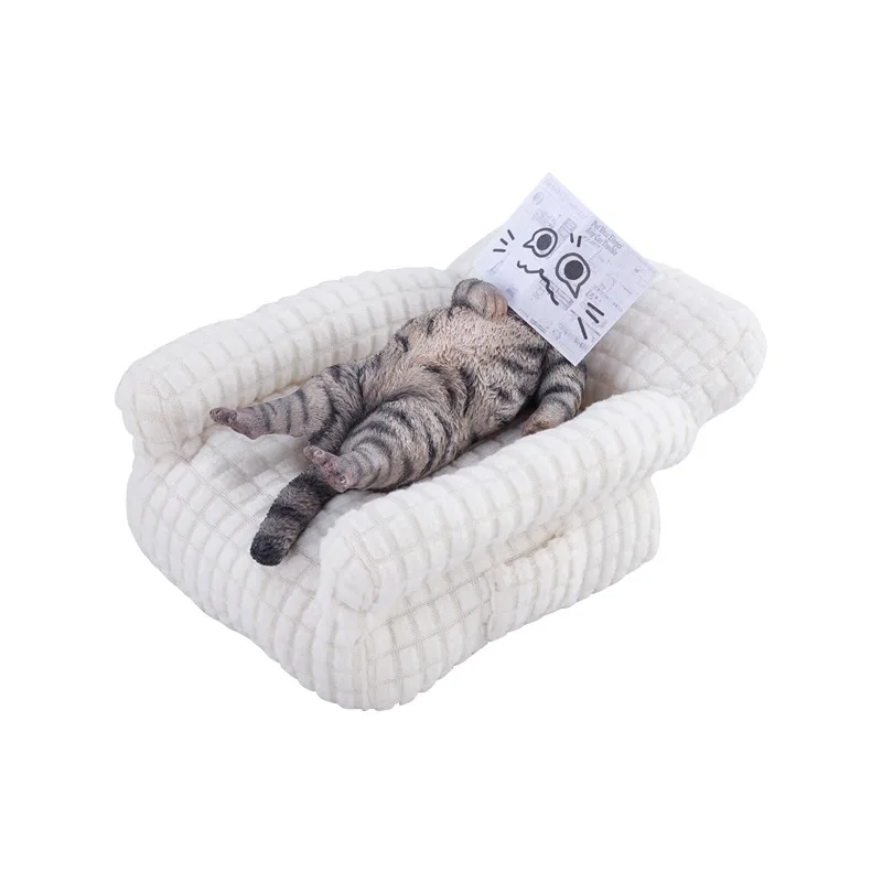 Pre-sale JXK 1/6 Scale Resin Cute Animals Model Waste Cat with Sofa Newspaper Lying Position Simulated Animal Desktop Ornament