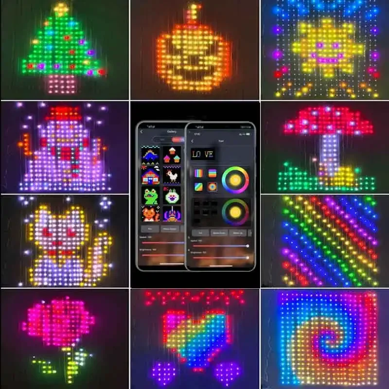 Decoração inteligente led rgb, cortina inteligente luz de corda bluetooth controle app luz de fadas de natal diy imagem exibição guirlanda decoração