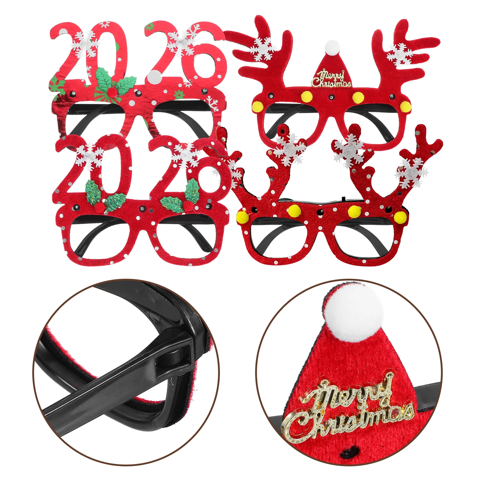 

4Pcs Christmas LED Glasses Reindeer Antler Santa Hat Xmas Party Eyewear Holiday Photo Booth Props Glitter Eyeglasses