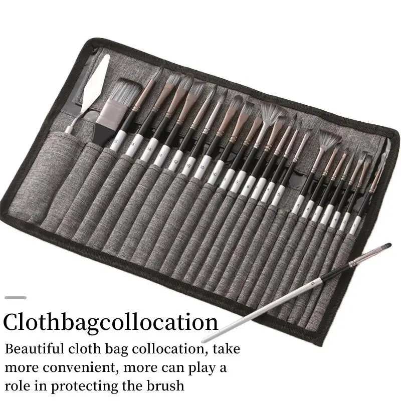 

24 Piece/Set Nylon Brush Set Silver Gray Rod Pen Curtain Oil Gouache Watercolor Brush