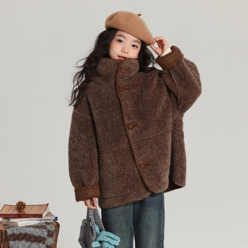 

Новинка 202, осенне-зимняя стильная двусторонняя замшевая куртка для девочек, детское двухслойное пальто, модная верхняя одежда