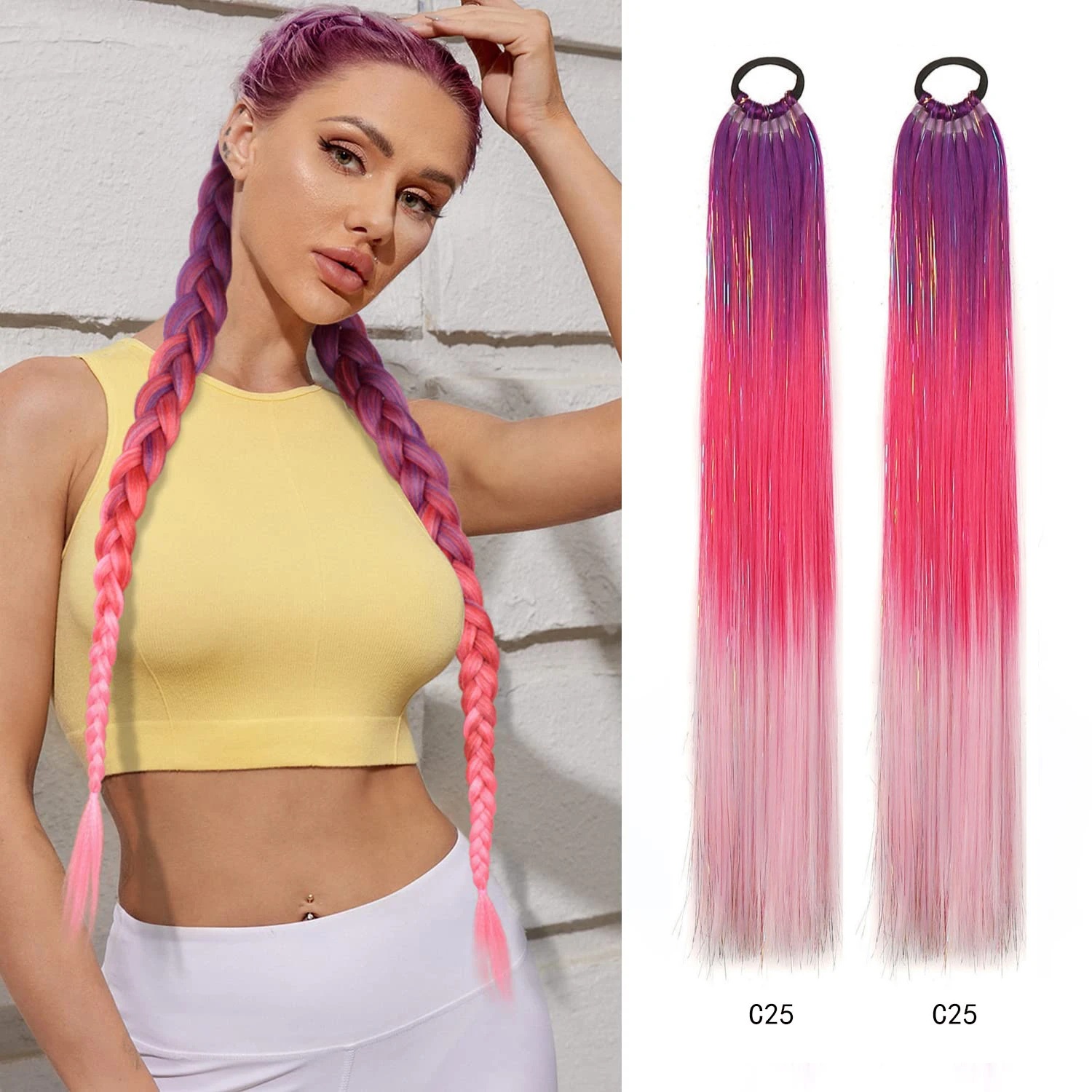 

24-дюймовые синтетические волосы, хвостик, наращивание волос, блестящие волосы, наращивание хвоста для плетения волос на резинке для волос, свободные