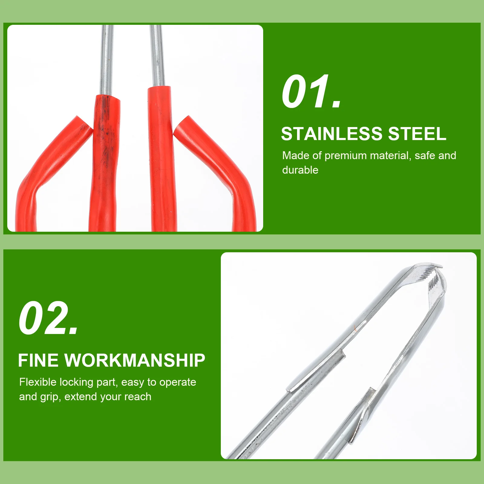 

2 шт., длинный зажим для мусора из нержавеющей стали, удобный инструмент для сбора мусора для использования в помещении и на открытом воздухе, захват для мусора