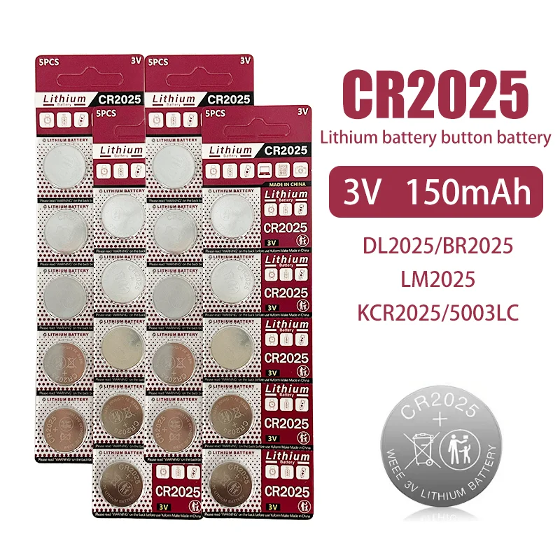 

Lithium battery CR2025 button battery 3V DL2025/BR2025/LM2025/KCR2025/5003LC for automotive remote control button watch toys