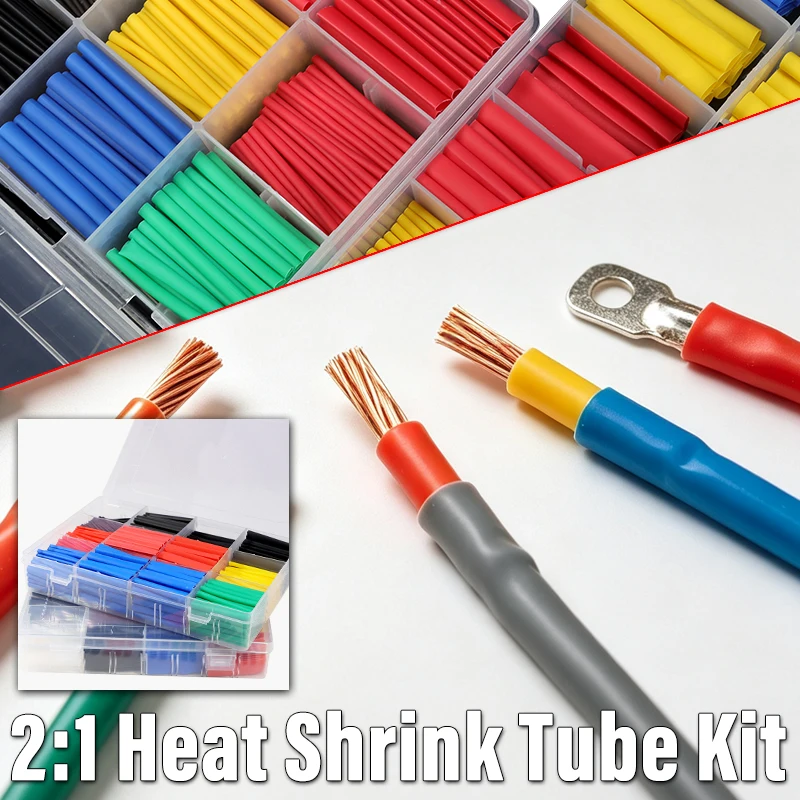2:1 Heat Shrink Tube Kit Thermoresistant Shrinkage Tubing Wire Wrapping Electrical Connection Cable Insulation Sleeved Protecter