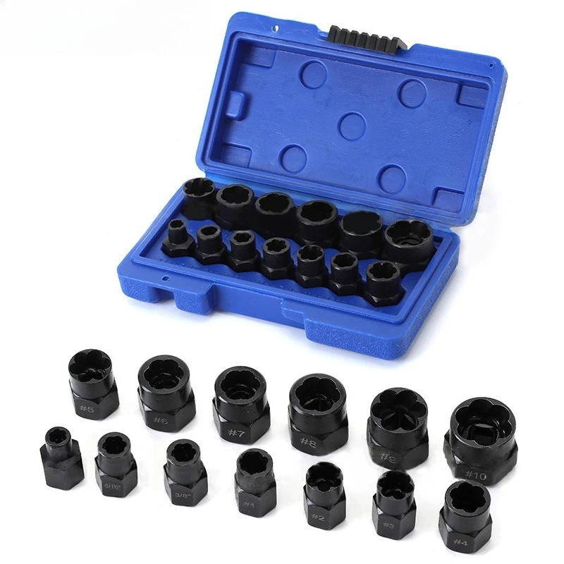 13PCS Stripped Screw Extractor Kit Broken Nut Bolt Remover Hex Socket Repair Tool Set