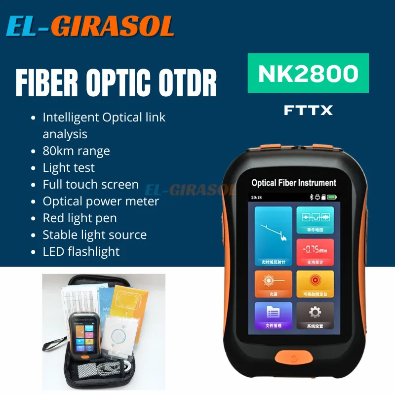 

NK2800 Active Fiber Test 1550Nm 80Km Optical OTDR Tester Mini Reflectometer With Event Map VFL OLS OPM Touch Screen SC Connector