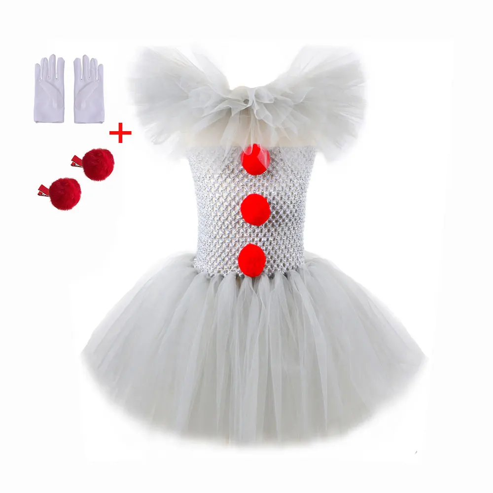 Pennywise Geïnspireerd Horrible Creature It Clown Tutu Jurk Kids Joker Cosplay Kostuum met Haarspeld Handschoenen Meisje Halloween Kleding