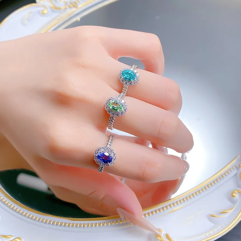 Apaison Luxurious 7x9mm Lab Grown Gemstones Women's Ring - Wedding Engagement Party 925 Sterling Silver Jewelry Gift