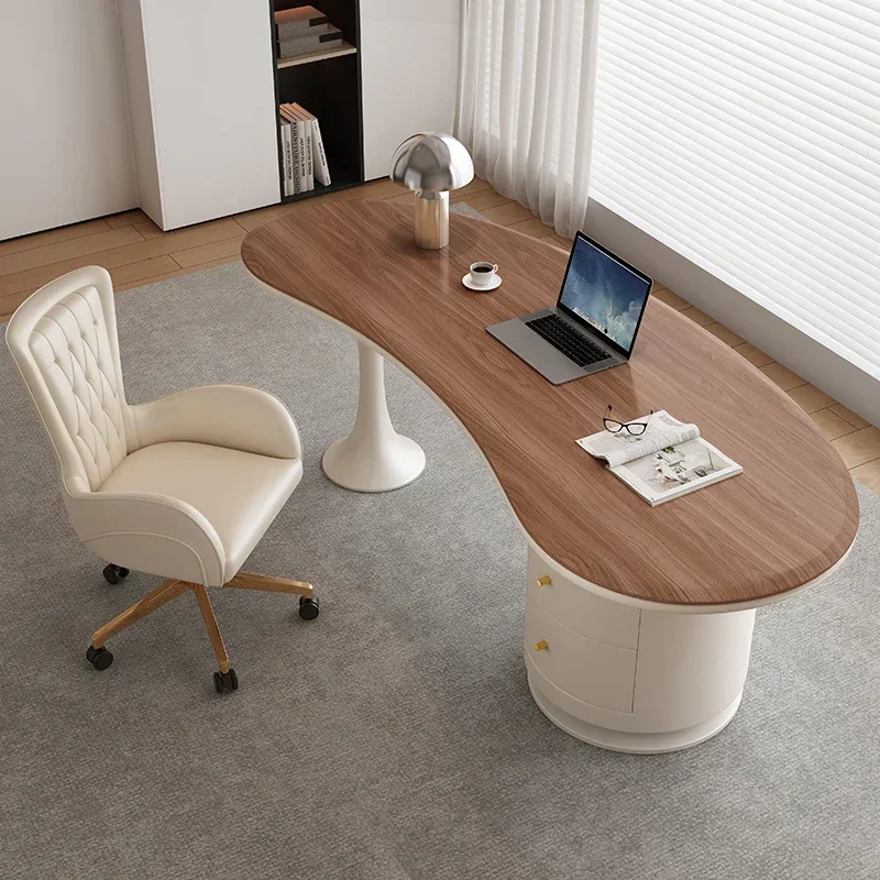 Luz de juegos de oficina, escritorio de madera maciza de nogal de estilo crema moderno de lujo, escritorio de escritura para ordenador de oficina, escritorios para habitación, mesa de ordenador