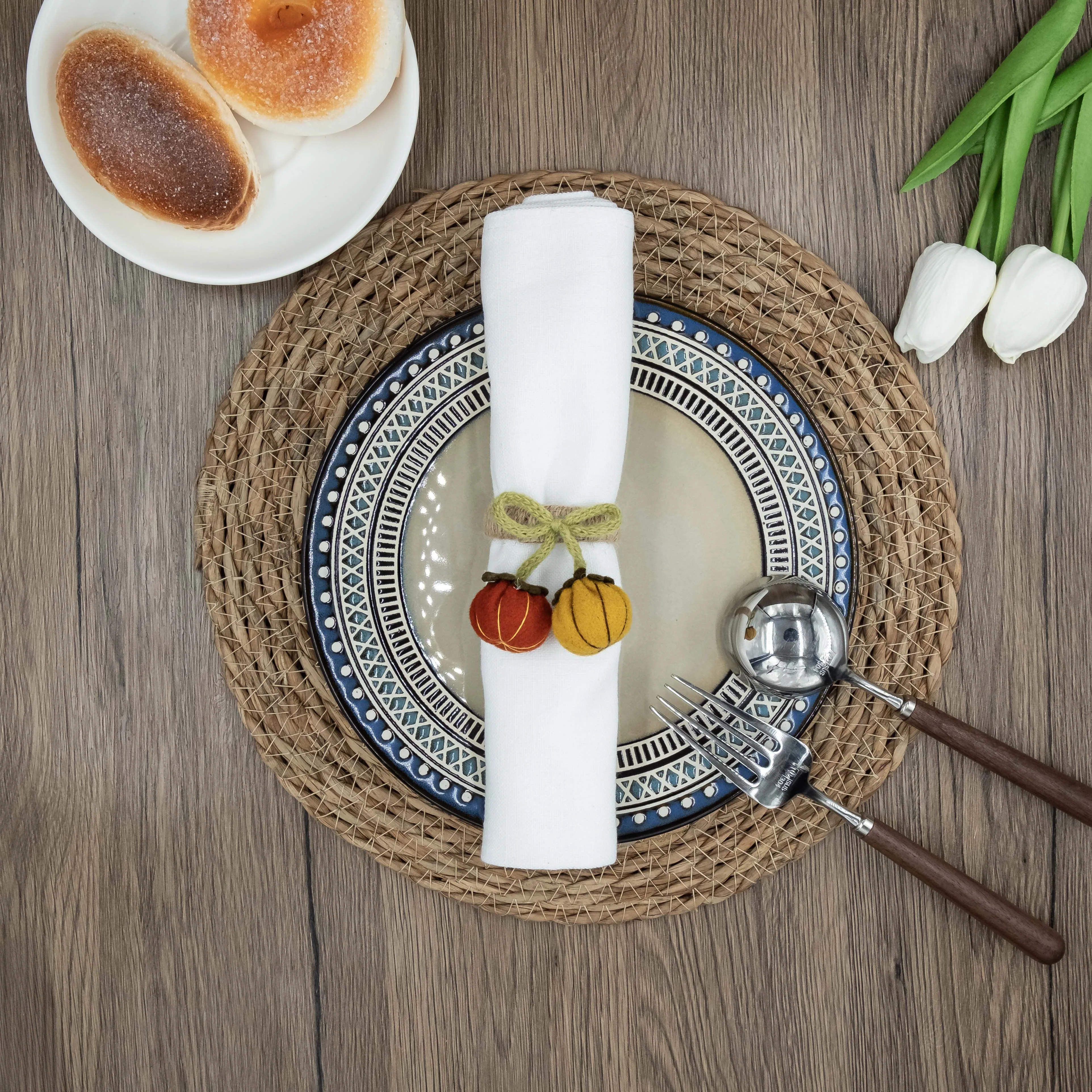 Paquete de 8 servilleteros de calabaza, servilleteros de madera florales de Acción de Gracias de cosecha de otoño para fiesta, decoración de mesa de cena de boda