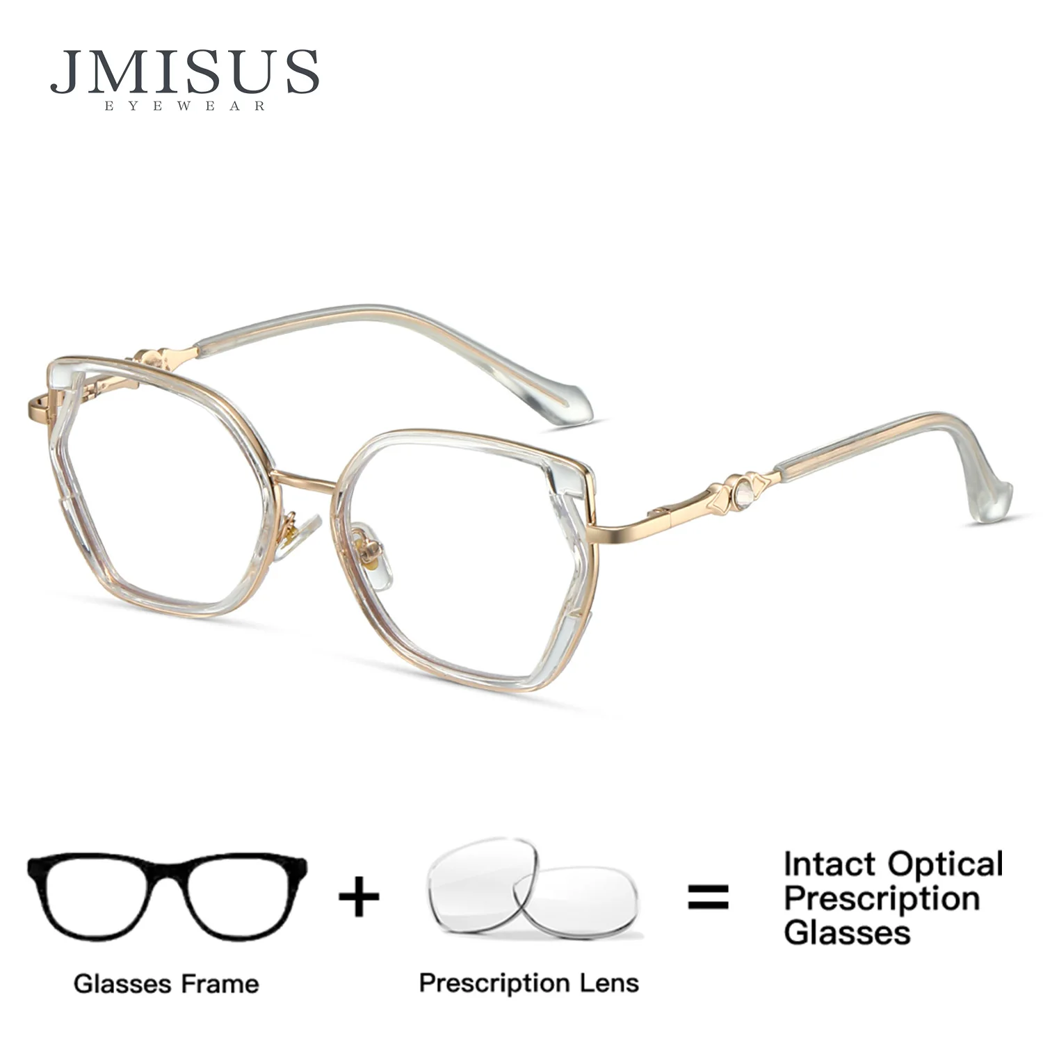 

JMISUS Trendy Square Progressive Multifocal Glasses Woman High-Quality Metal Anti-Blue Ray Butterfly Prescription Eyeglasses
